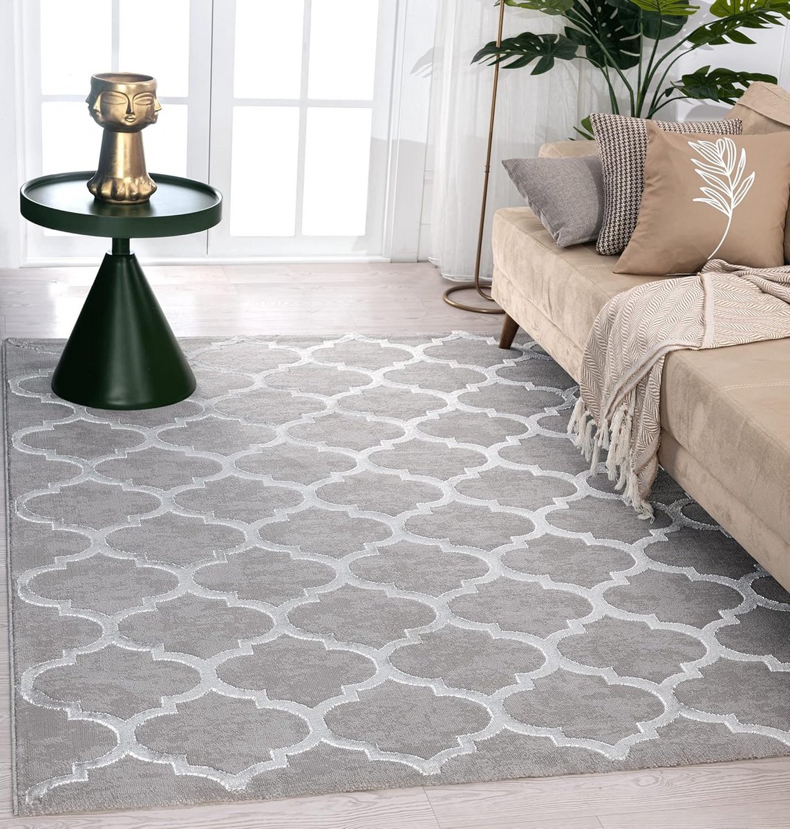 Grijs laagpolig woonkamertapijt 80x300cm 3D-effect hoog-laag structuur zachte polyester zi
