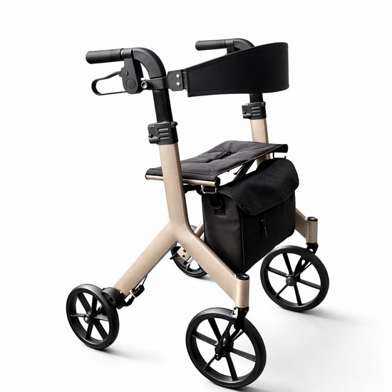 MoveLite Comfort Rollator – Beige– 6,5 kg – Lichtgewicht & Opvouwbaar – Geschikt voor 1,60 m tot 1,80 m – Grote Voorwielen – Weggewerkte Remkabels