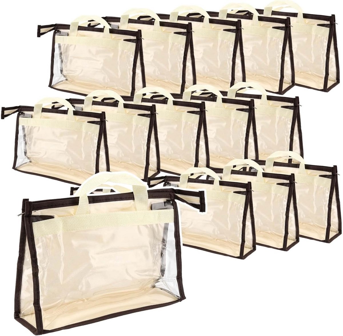 Transparante Handtas Opslagzakken, Drie Maten, PVC en Doek, Beige en Helder