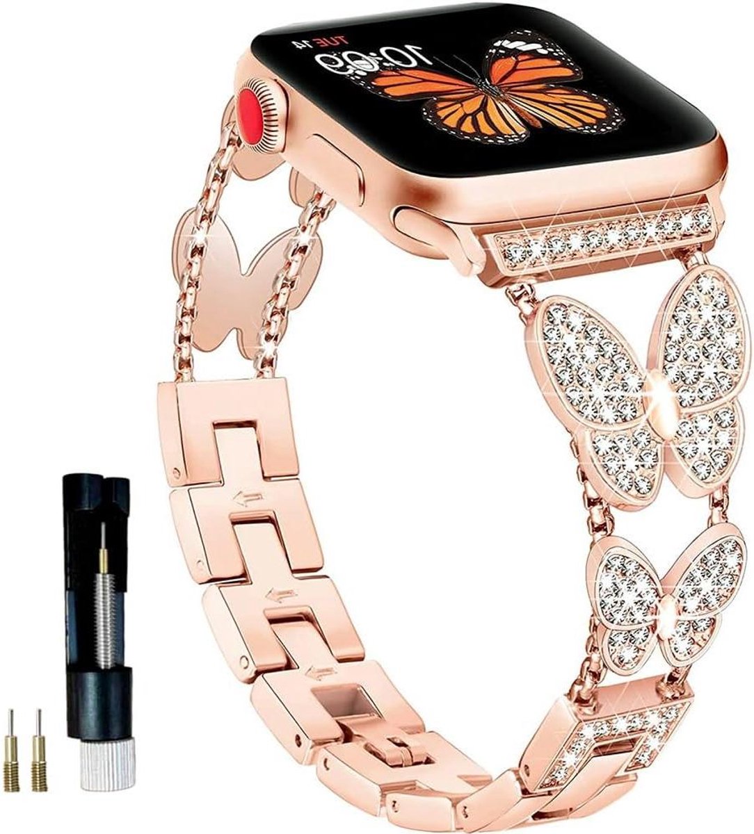 Sieraden Horlogeband voor Smartwatch - Vrouwen Crystal Diamond Armband - Roestvrij Stalen Band - 38mm 40mm 41mm - SE GEN 1 2 3 - Serie 9 8 7 6 5 4 - Zoekwoorden: Vogue, Strap, Elegant.