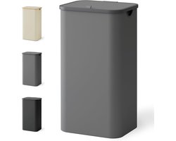 Wasmand met deksel - 100 liter opvouwbare wasverzamelaar met waszak en kunststof handvat - hoge wassorteerder in grijs