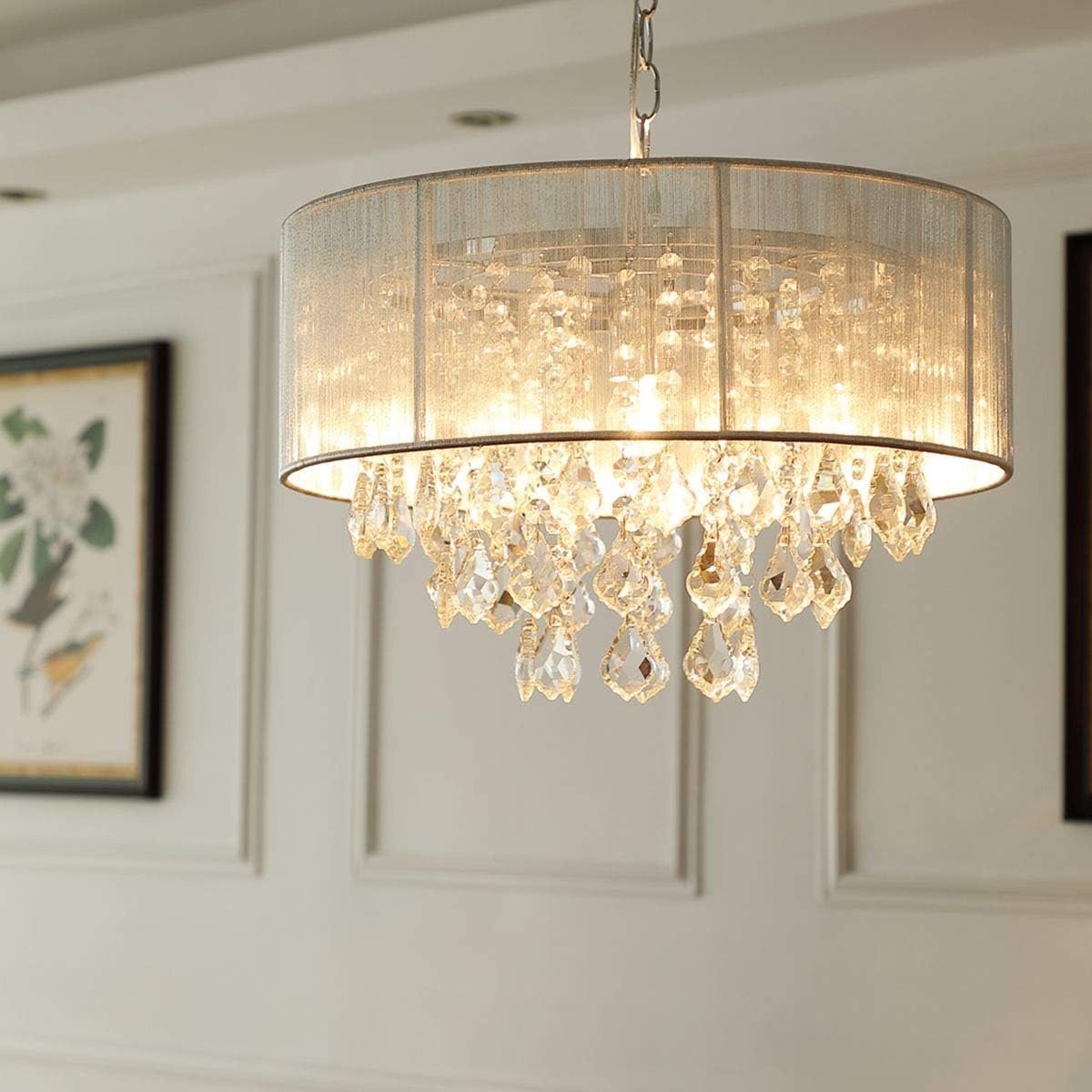 MELVRA Kristallen Kroonluchter - LED Plafondlamp - K9 Kristal - Regendruppels Design - 43 x 27 cm - Hanglamp voor Eetkamer, Badkamer & Woonkamer - Modern