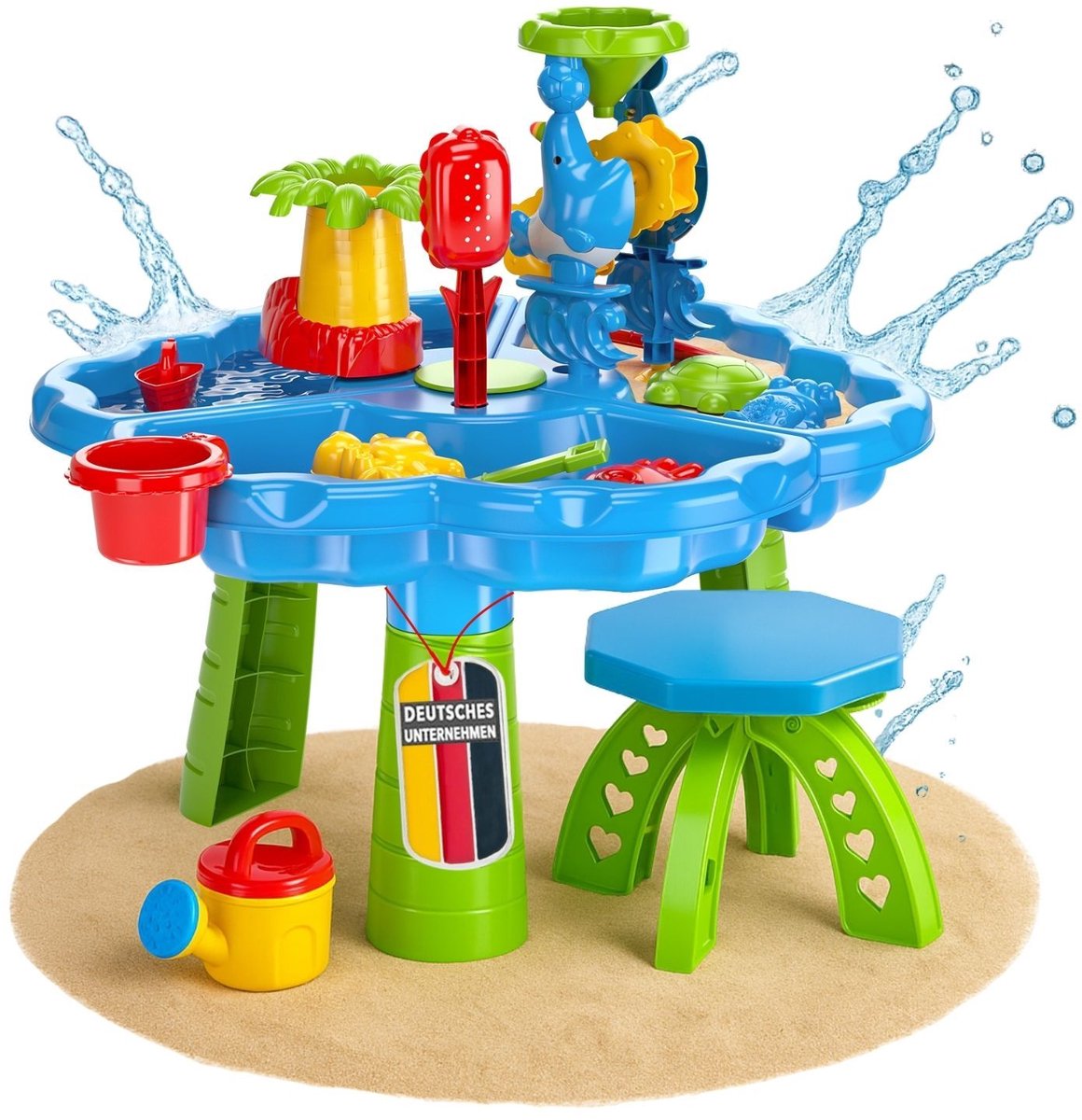 NARIUS XL zand- en waterspeeltafel, 3 aparte waterbakken, 1 krukje, waterspeeltafel voor kinderen voor buiten op het balkon en in de tuin, moddertafel met zandbakspeelgoed, speeltafel