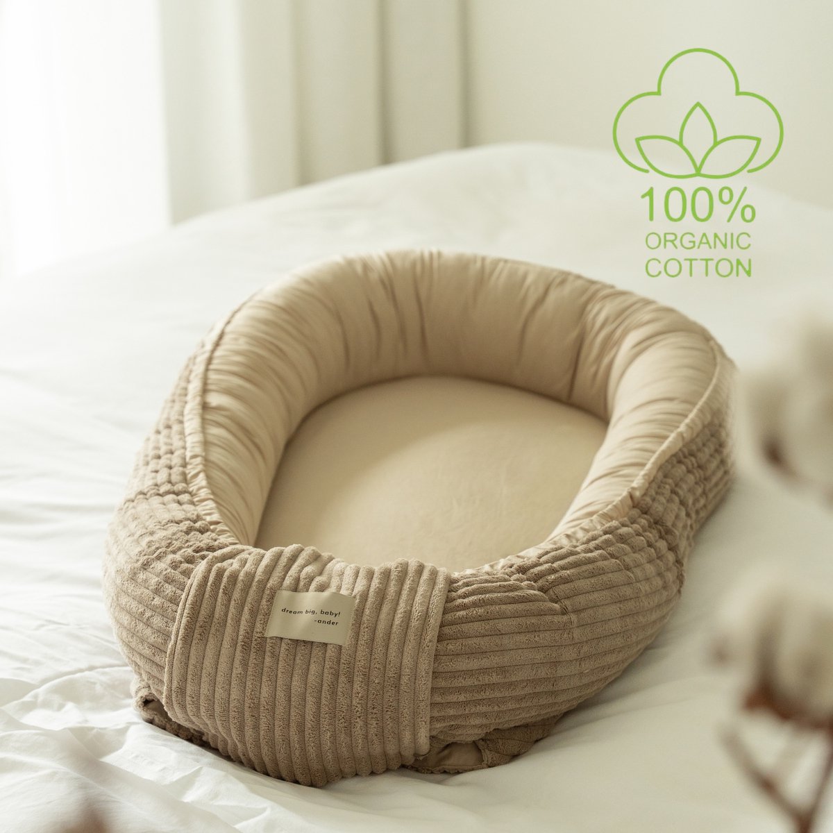 ANDER™ - COZY Babynest | Premium Baby Nest Bed | Zacht Bruin Rib | Made in Poland