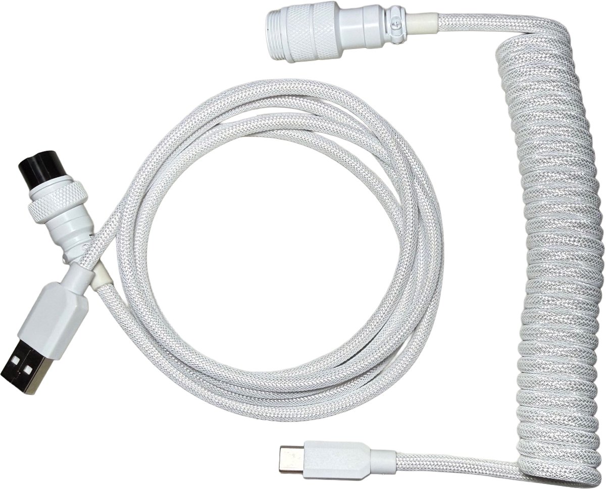 Premium Coiled Cable - Wit - USB-C Naar USB-A - Mechanisch Toetsenbord Kabel