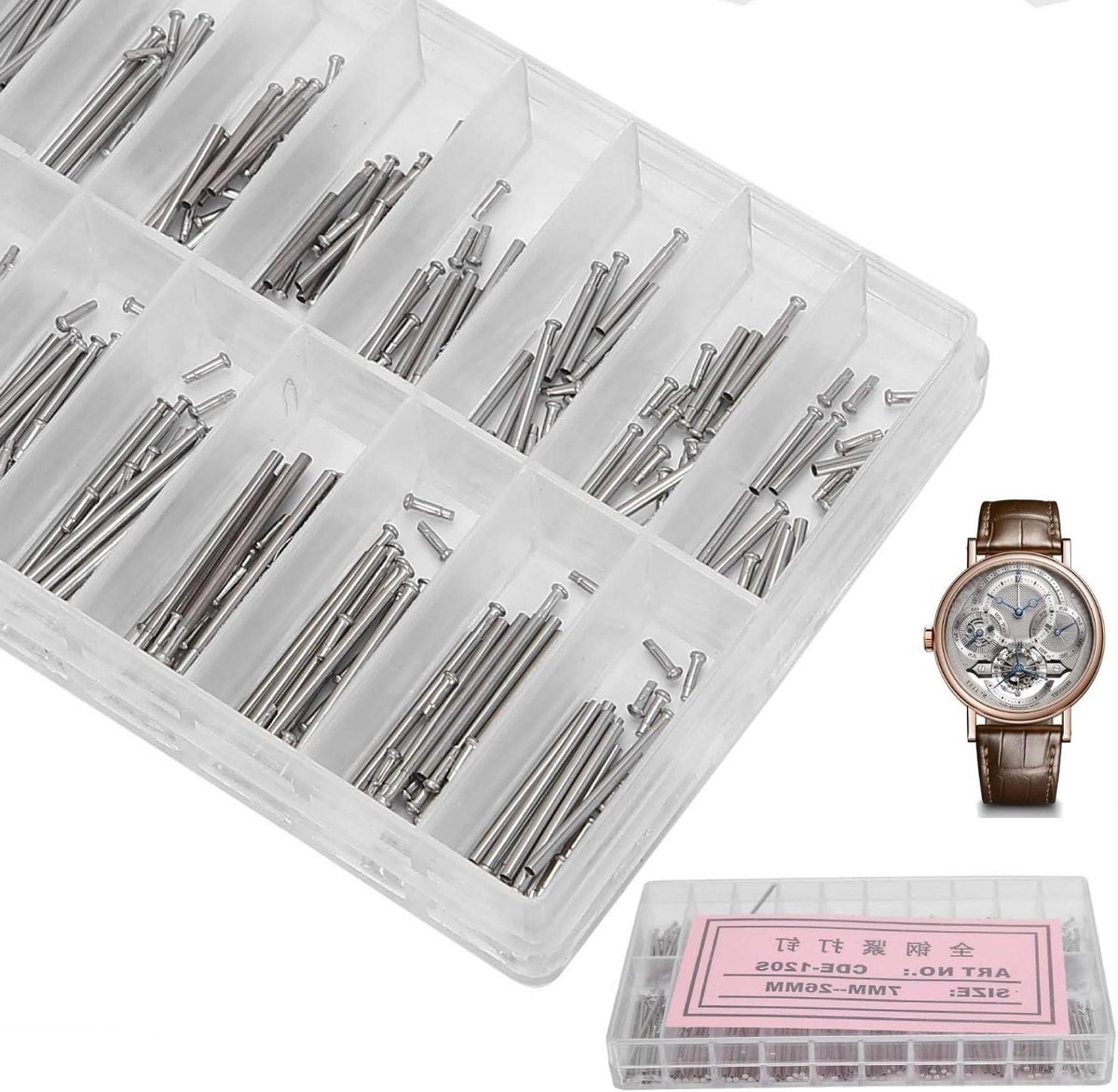 Horlogeband reparatieset - Schakelstiften en veerbandgespen - Stalen armbandpennen - Opbergdoos - Horlogeaccessoires