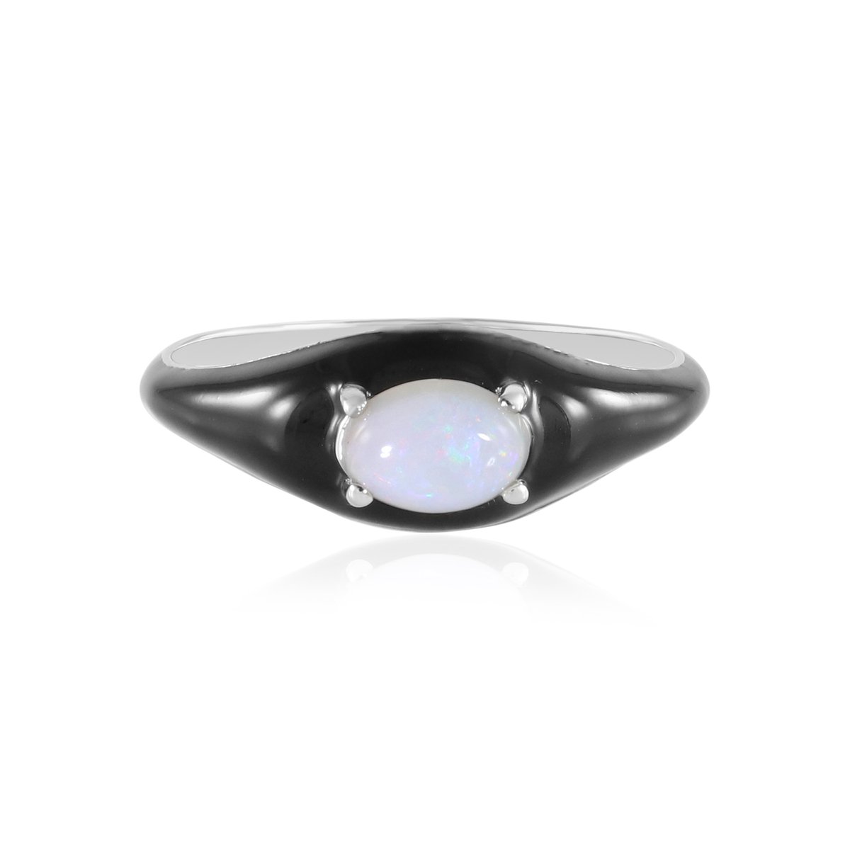 Cavill - Zilveren ring met Australische ovale opaal 0,48 ct - 925 Sterling zilver met zwarte platina afwerking - Minimalistisch elegant design
