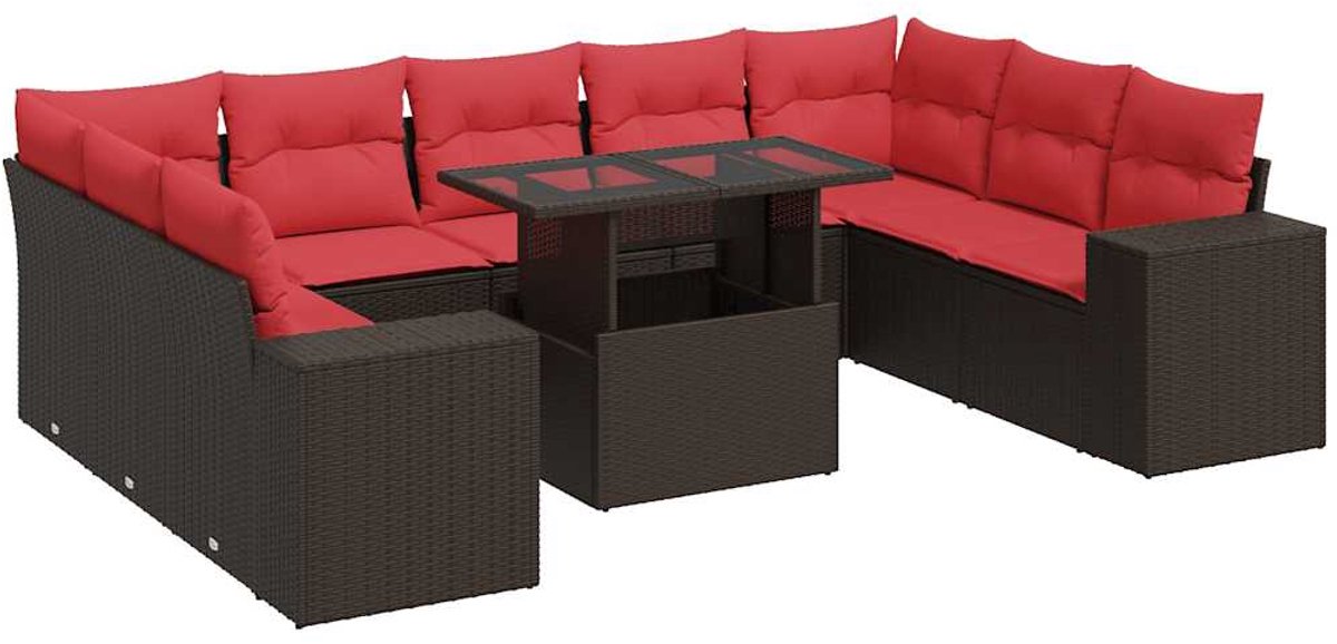 vidaXL 10-delige - Loungeset - met - kussens - poly - rattan - acacia - bruin