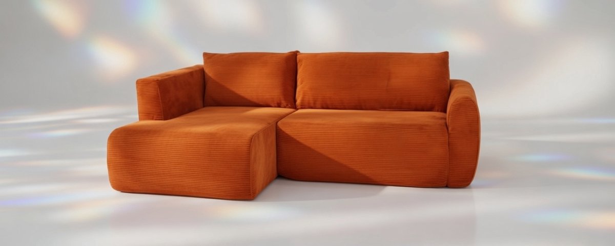 Hoekbank met Slaapfunctie 240 x 154 x 86 cm – Corduroy L-Vormige 3-Zits Modulaire Slaapbank Oranje – Geen Montage Nodig – Pauwhome