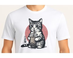 Cat Drink Boba Tea - T Shirt - Cute - Sarcastic - GoodVibes - Sarcasm - Funny - Gift - Cadeau - Sarcastisch - SarcastischeVibes - schattig - lief - feelgood