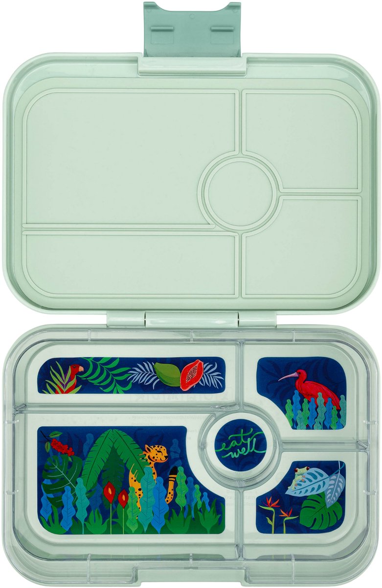 Yumbox Tapas XL - lekvrije Bento box lunchbox - 5 vakken - Pistachio Green / Jungle tray