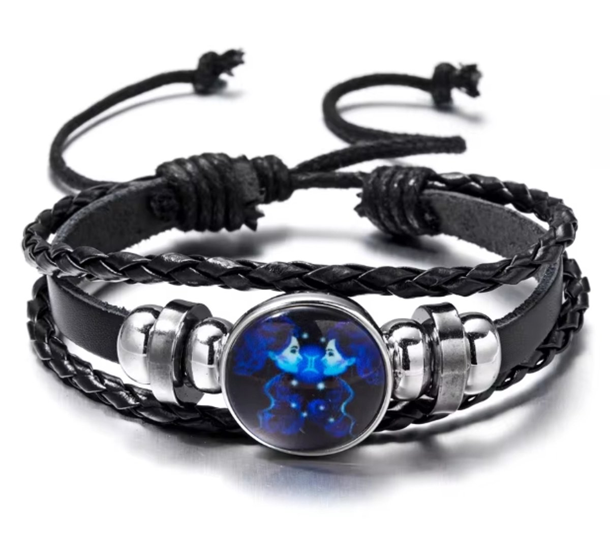 Actie4you® - Sterrenbeeld Armband - Verstelbare armband - Hanger sterrenbeeld - Gevlochten armband - Horoscoop – Glow in Dark - Gemini