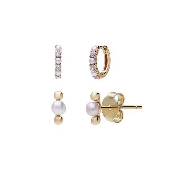 Lucardi - Dames Zilveren goldplated sieradenset met parel voor dames - Cadeau voor vrouwen Set - 925 Zilver - Goudkleurig.