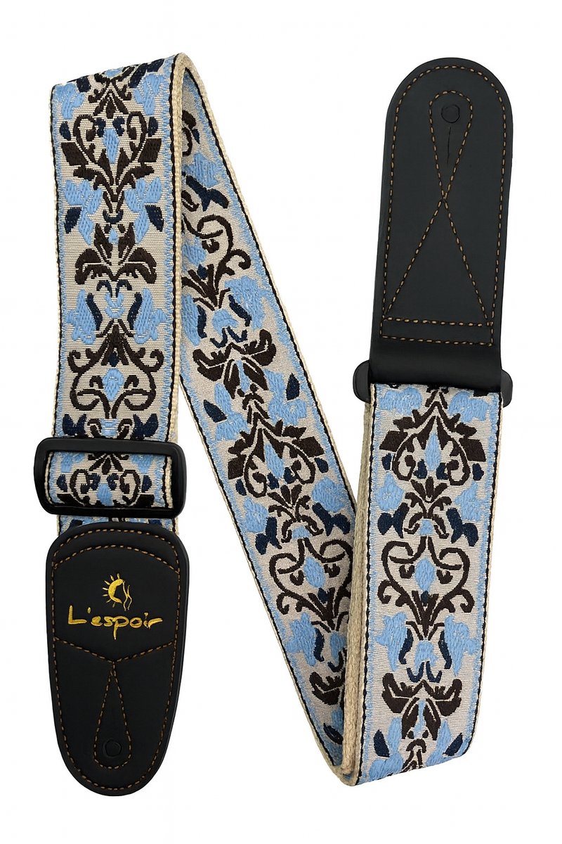 P&P® - Professionele Verstelbare Stevige Gitaarband - Guitar strap Band - Luxe Gitaarriem - Bas/Elektrische /Akoestische/ Klassieke Gitaar - Geborduurd blauw