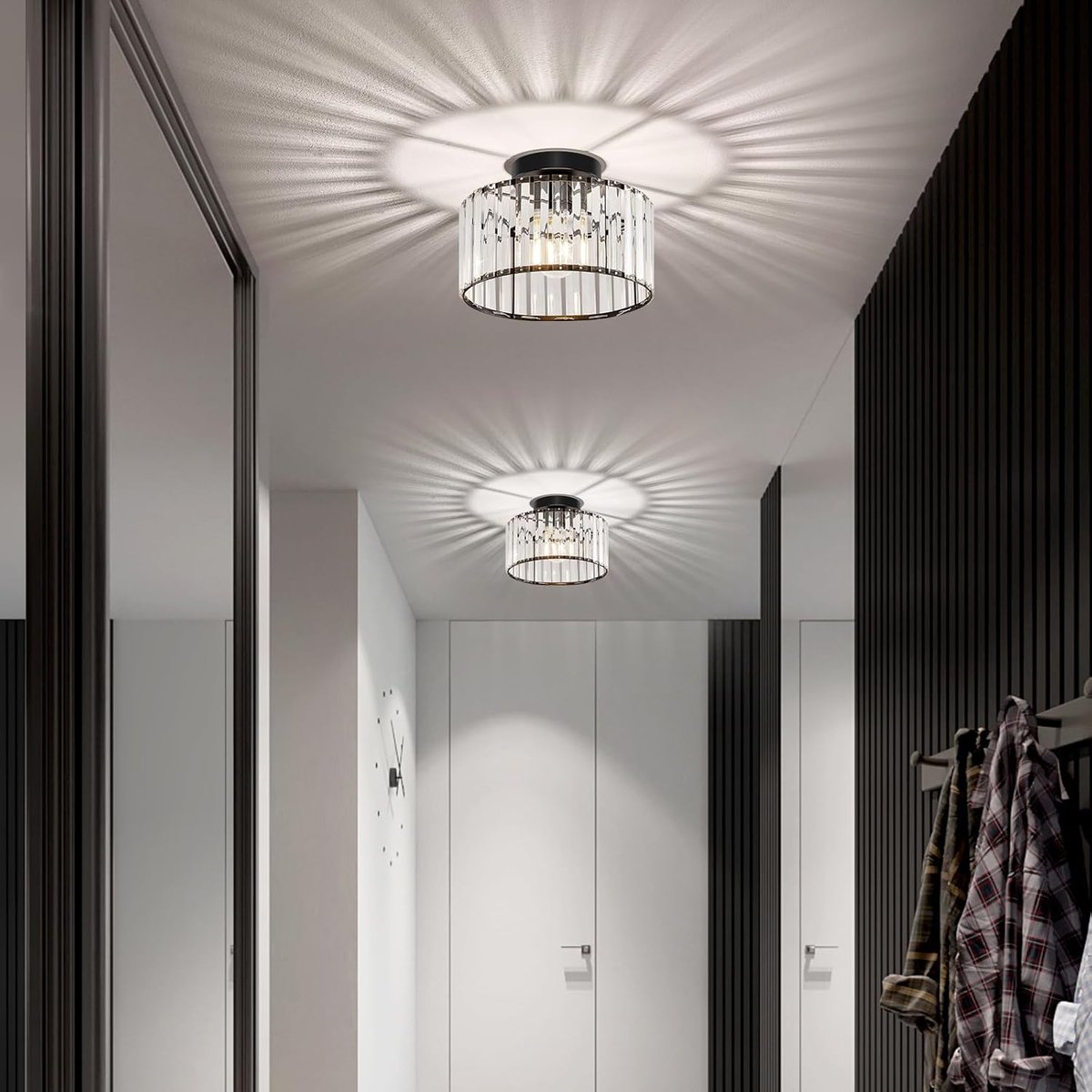 MELVRA Kristallen Plafondlamp Zwart – 27 cm Moderne Ronde Kroonluchter – Luxe Zwart Kristal – Voor Hal, Entree, Woonkamer, Slaapkamer & Keuken