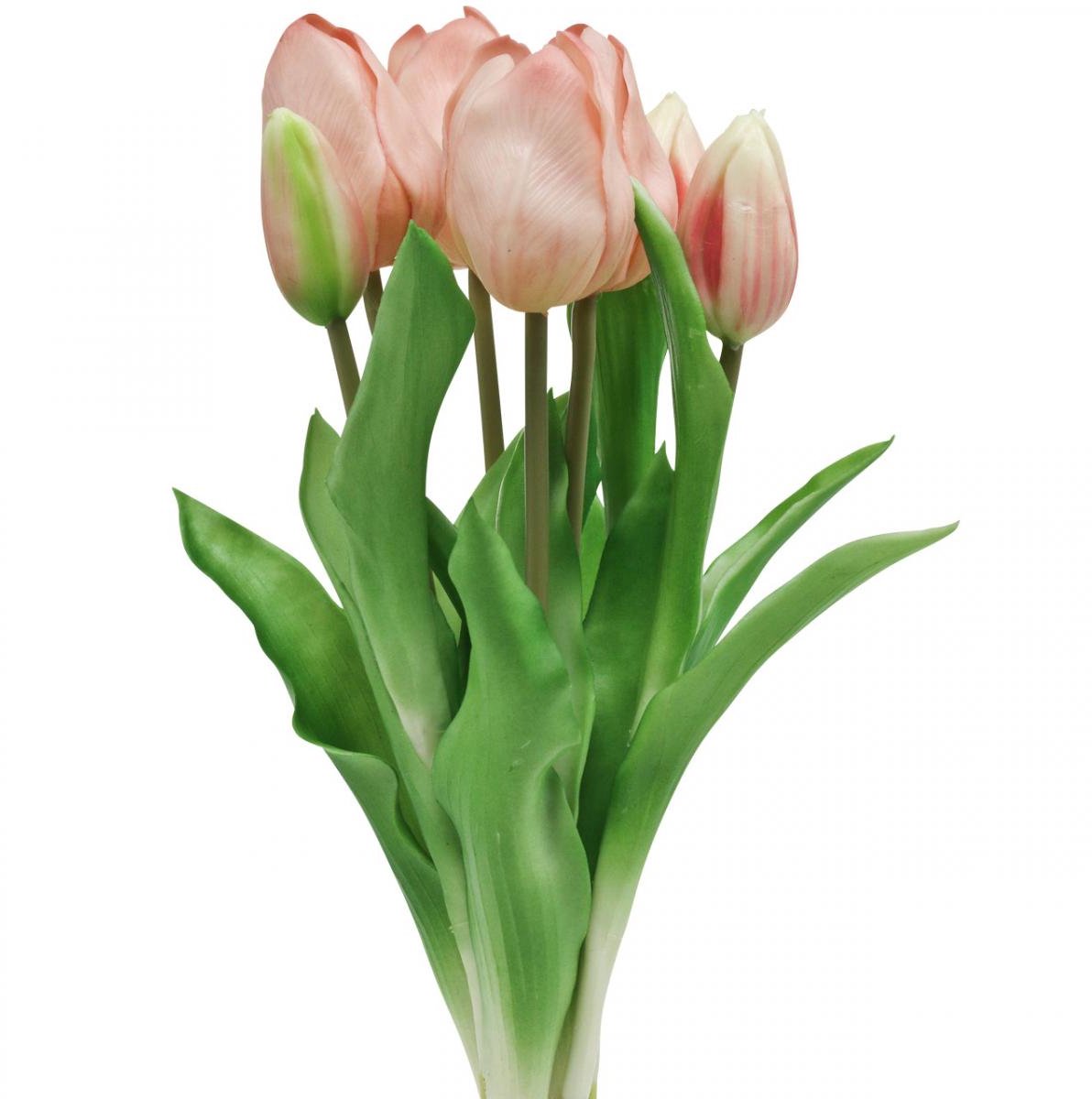 Viana Kunsttulpen Real-Touch perzikroze 38cm bos van 7 st