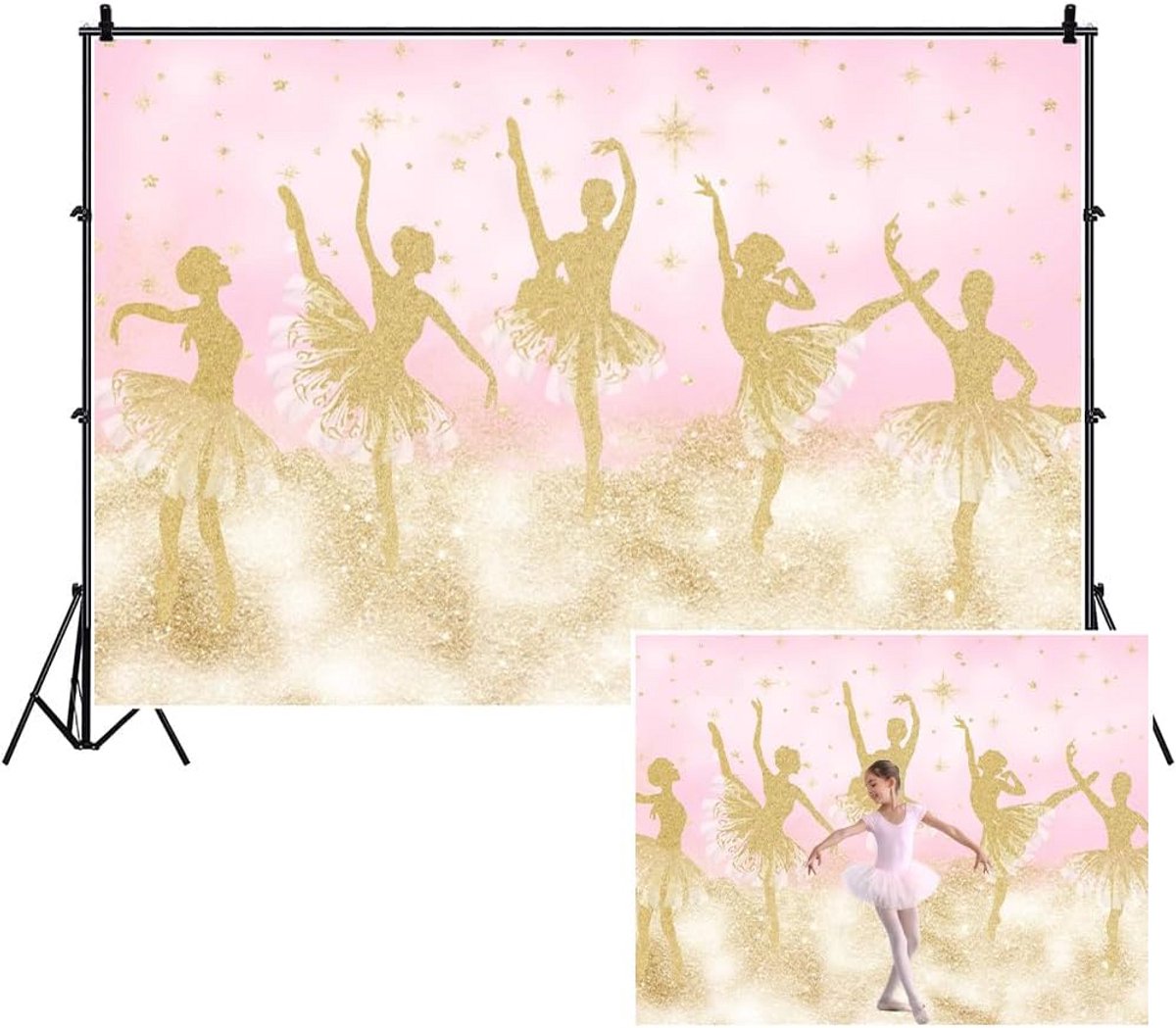 Fotografie Achtergrond Balletsfeer Roze en Goud Dans Thema Feestdecoratie 7x5ft