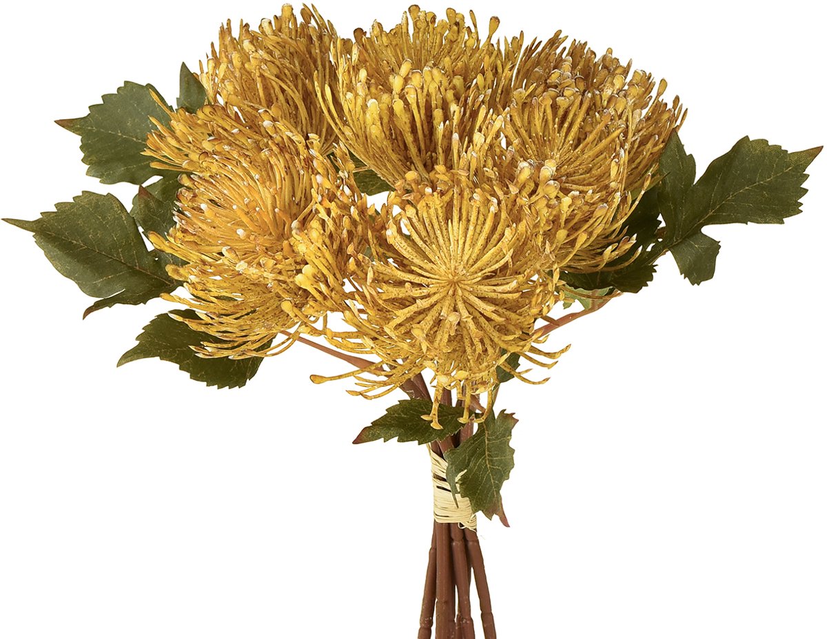 Viana Protea kunstmatig Leucospermum speldenkussen geel 30cm 6 stuks