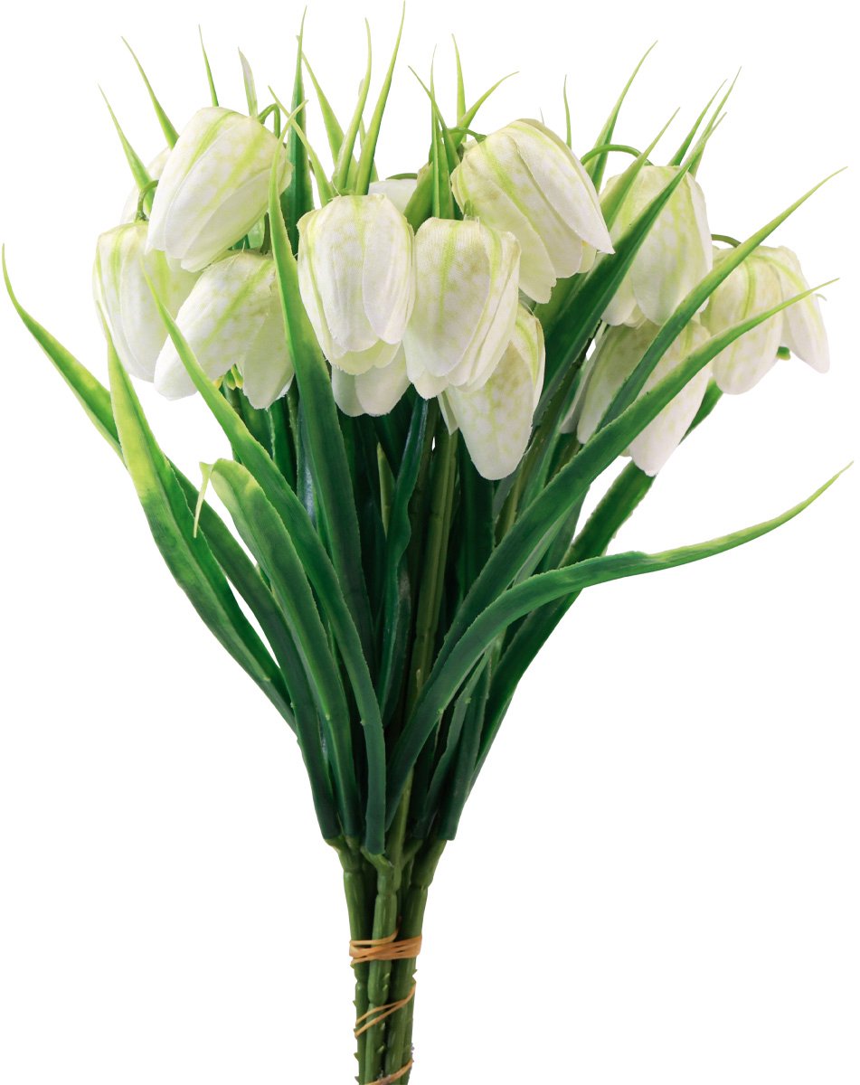 Viana Fritillaria Wit Geblokt Bord Bloem Kunstbloemen 38cm 6 st., 6 stuks Veelkleurig