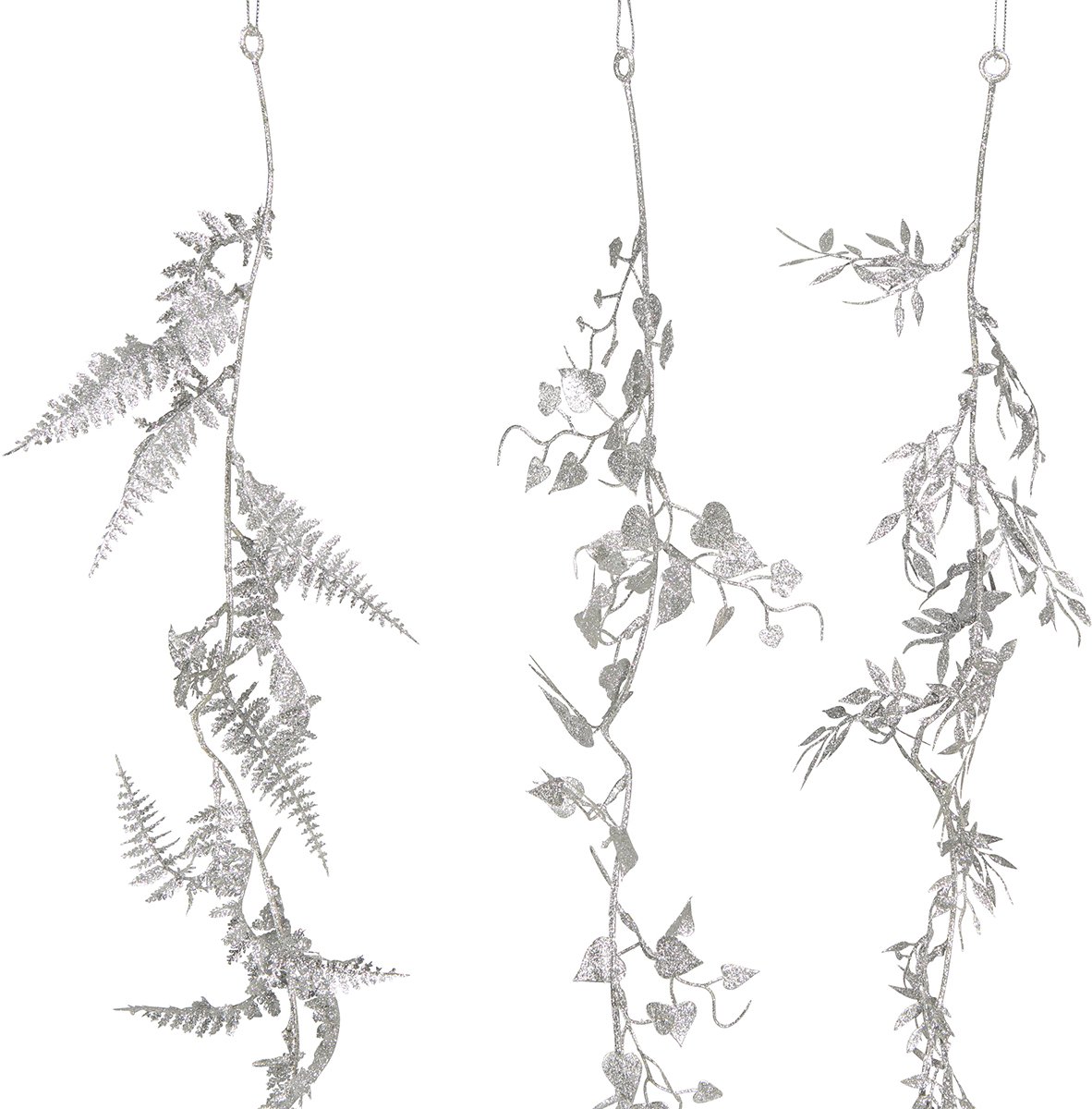 Kunstslinger zilver glitter varenblad slinger 180cm 3 st, 3 Stück