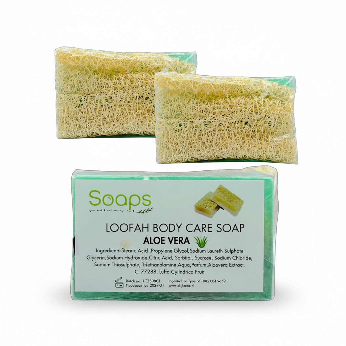 Zeeptabletten 2x Loofah Aloe Vera Zeep - Pompoen vezel - Handmade - 100% Natuurlijk - Voor lichaam - Gezicht - Haar - Handzeep - Badzeep Met spons
