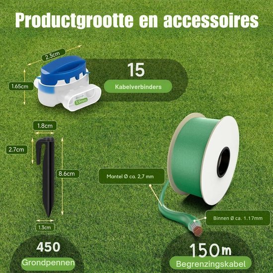 DIMICO - Perimeterdraad grasmaaier - Begrenzingskabel robotmaaier - Groen - Universeel - 150M - 450 pinnen + 15 connectoren van Merkloos	 — afbeelding 3