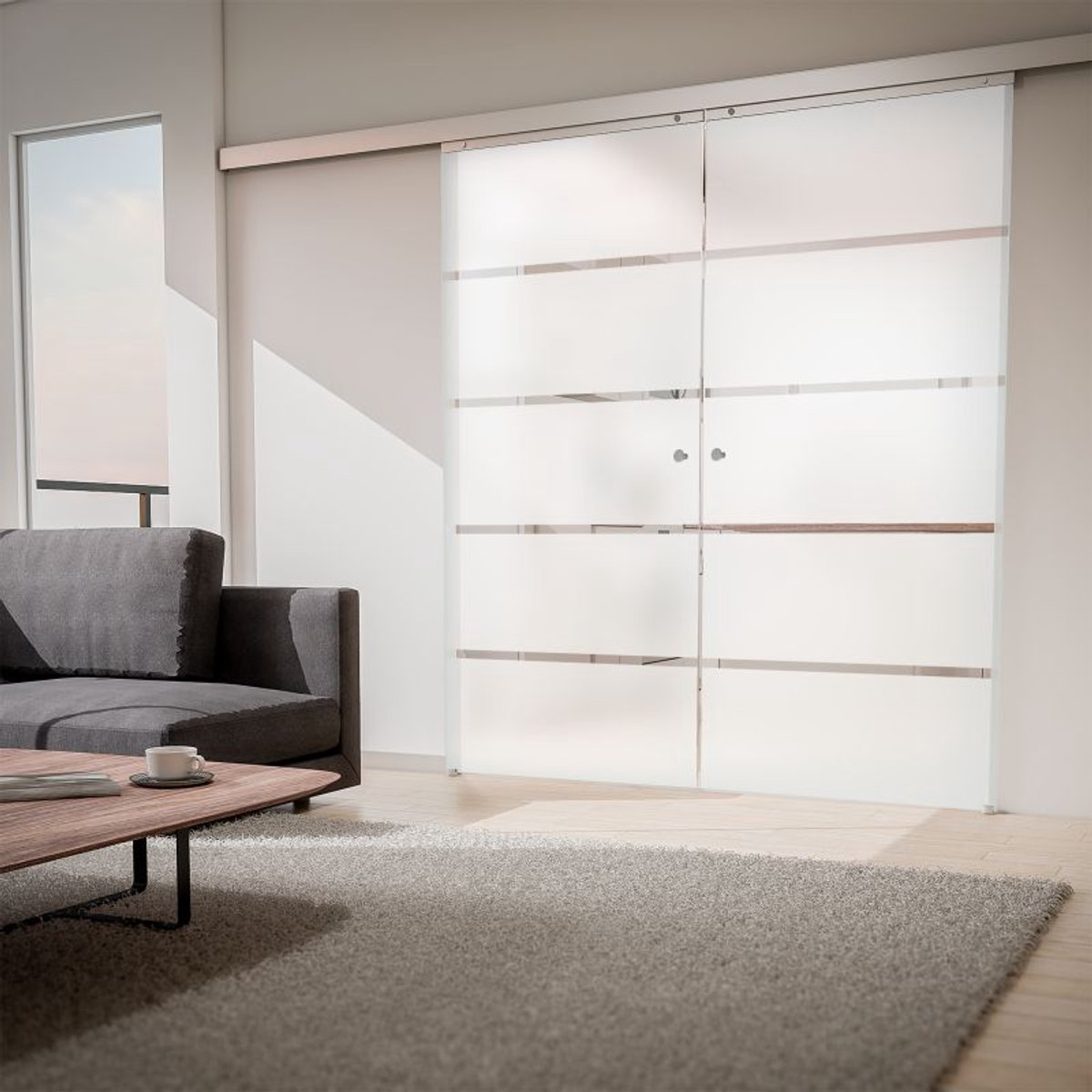 Schulte complete glazen dubbele schuifdeur - 176x203 - matglas -greep rond- dubbele softclose