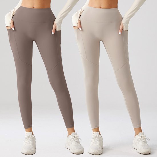 Sportlegging met zakje dames - Sportkleding dames - Sportbroek dames - High waist Sportlegging - Shape legging - Hardloopbroek dames - yoga legging dames - Bruin Maat XS - Gym Revolution van Merkloos — afbeelding 3
