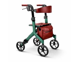 Rollator Lichtgewicht Opvouwbaar – MoveLite Comfort – 6,5 kg – Grote Wielen 25 cm – Weggewerkte Remkabels – Binnen & Buiten – Verstelbaar – Inclusief Tas & Stokhouder – British Racing Green