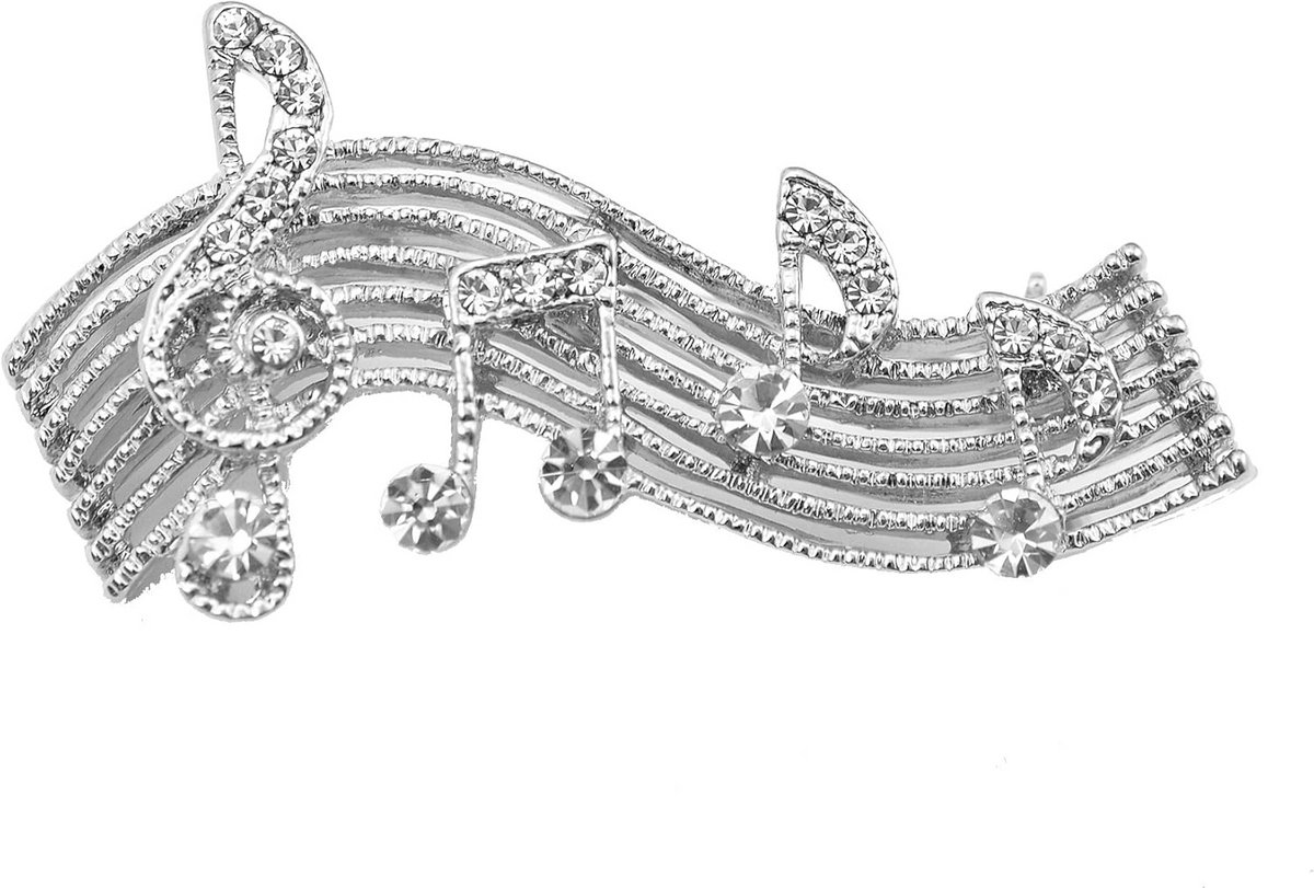 Glitterende Muzieknoot Broche Pin Zilver