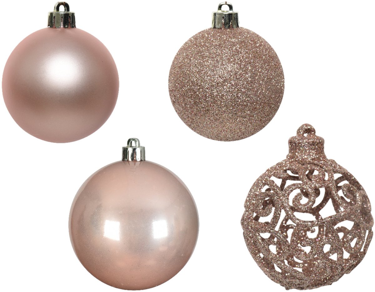 Decoris Kerstballen plastic kunststof mix roze 6cm 16st