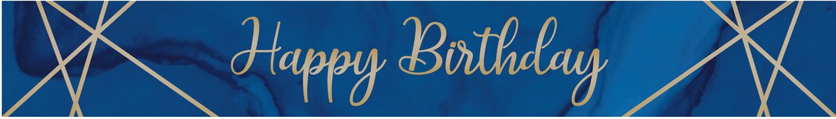 ANNIVERSARY HOUSE - Plastic Happy Birthday banner blauw en goud marmerlook 2,74 m voor feest