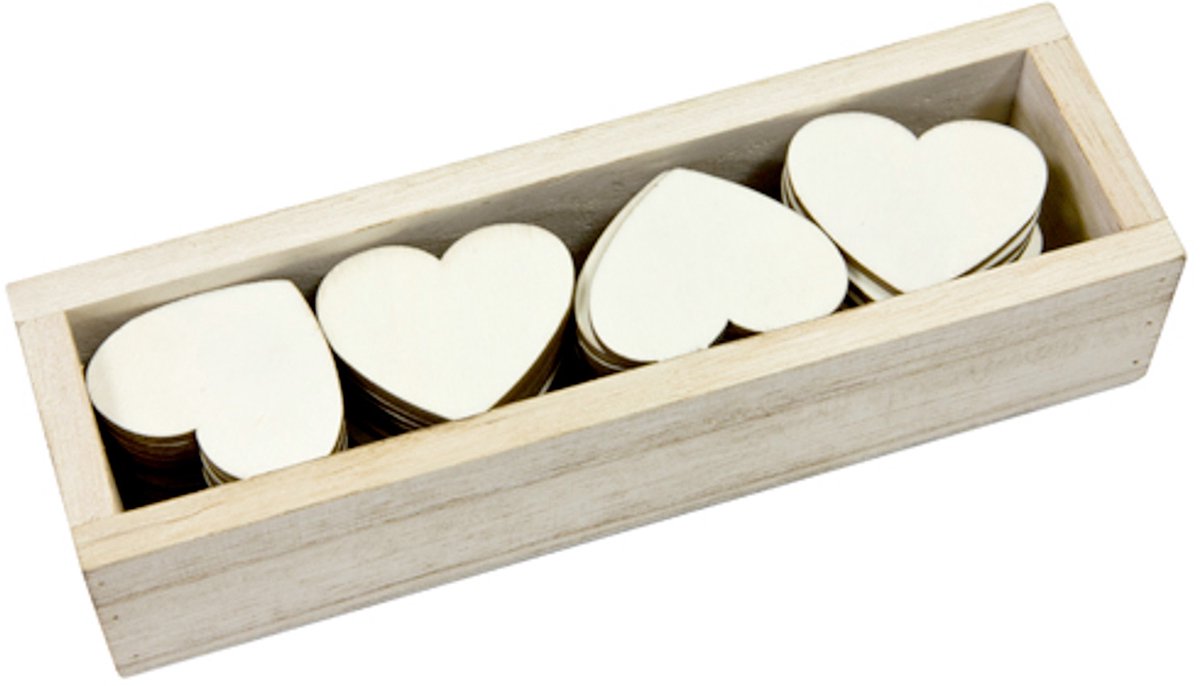 HOBI - Doos met 48 houten hartjes 4 cm voor bruiloft