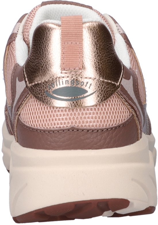 Achterkant van roze Gabor Rollingsoft sneaker met metallic accenten.