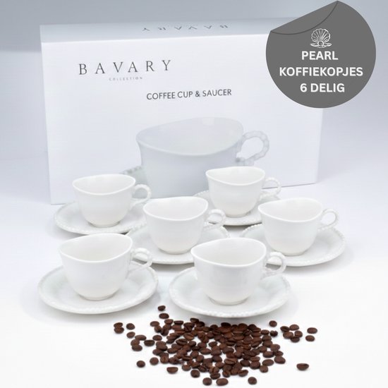 Tasses à espresso OZ Home Bavary Collection Pearl - 12 pièces - 100 ml - Porcelaine - Avec soucoupes - Tasses à café
