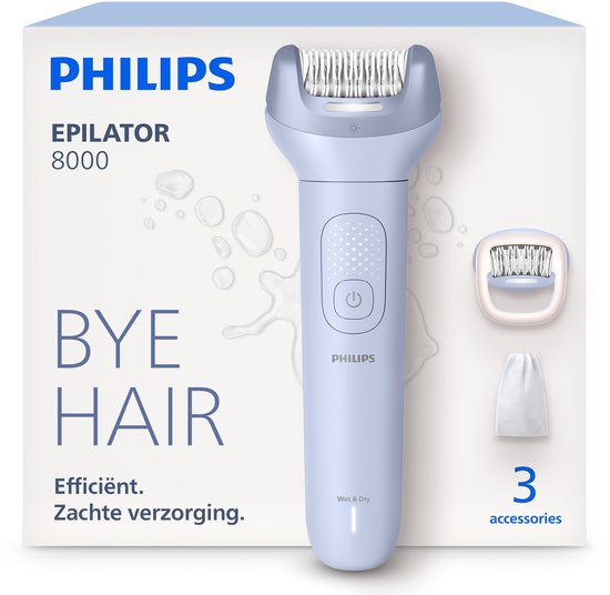 Philips Epilator Series 8000 - Draadloze Nat & Droog Elektrische Epilator, Ontharing voor Benen en Lichaam, met ProGuide, 3 Accessoires, 60 min. Gebruikstijd, Model BRE708/00