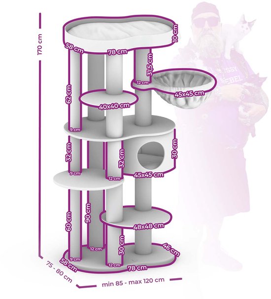 Arbre à chat Petrebels Isabella 170 Design - Crème - Qualité Premium - Arbre à chat XXL pour grands chats