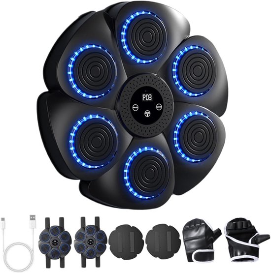 Muziek Boksmachine, Muzikale Boksen Machine, PU-Wandbokstrainingsapparatuur, LED-Bokspad, Bluetooth, Verlichting Op Het Ritme van Muziek. (42x42x7 cm Muziek Boksmachine, Muzikale Boksen Machine, PU-Wandbokstrainingsapparatuur, LED-Bokspad, Bluetooth, Verlichting Op Het Ritme van Muziek. (42x42x7 cm