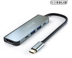GO SOLID! USB-C Hub – 5 in 1 – 1x HDMI 4K – 2x USB-C – 2x USB-A – USB Splitter – Geschikt voor Macbook Pro / Air / Windows / Universeel