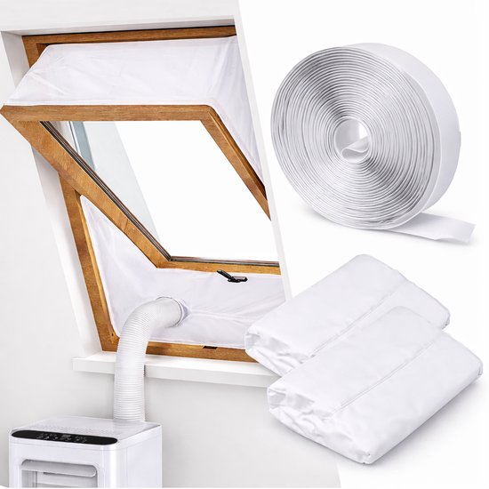 GLODI GOODS® Dakraam mobiele airco raamafdichtingskit (190cm x 2) - Afdichting enkele en dubbele slang - klittenband bevestiging
