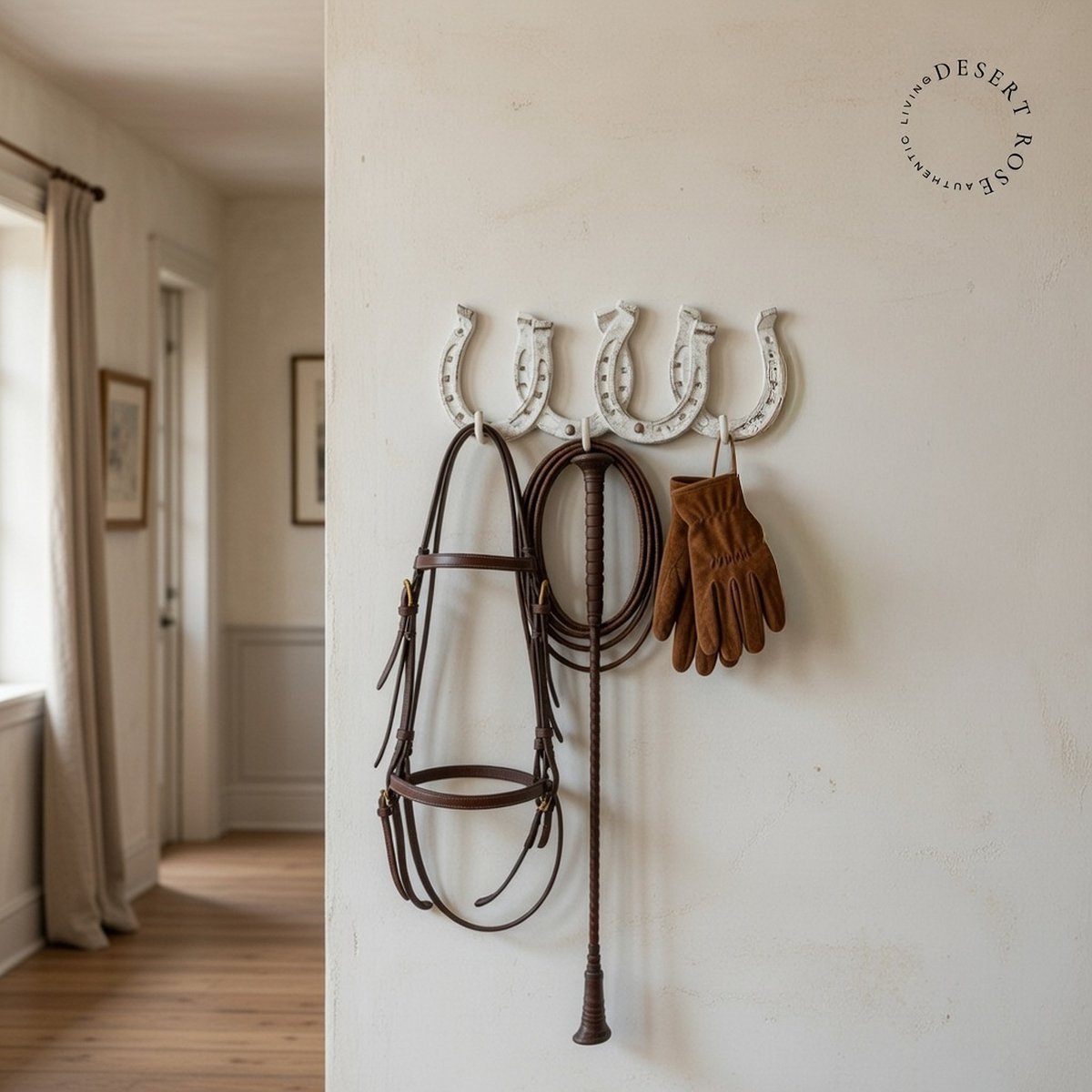 Wandhaak met hoefijzers van gietijzer wit 30cm x 12cm x 3cm - decoratieve gietijzeren wand