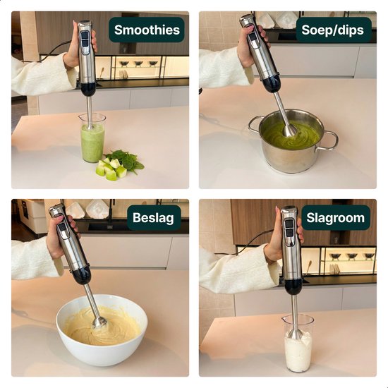 Staafmixer met Maatbeker - 1000W - RVS - 12 Snelheden + Turbofunctie - Handblender - Vaatwasserbestendig - BPA-vrij - Vivid Green