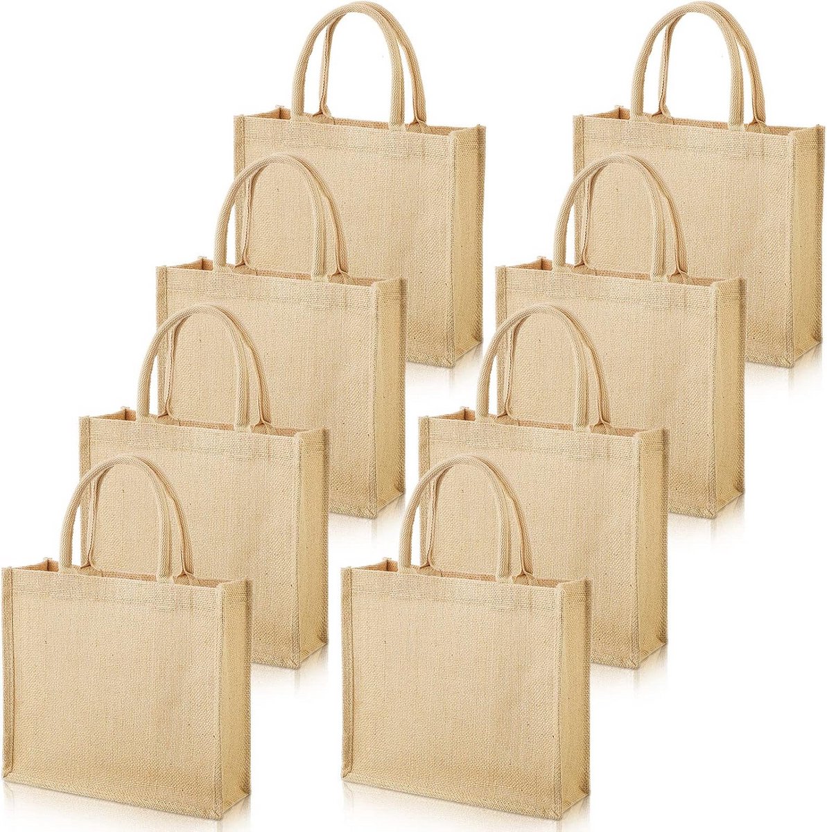 8 Stuks Jute Tassen met Handvatten, Burlap Boodschappentassen