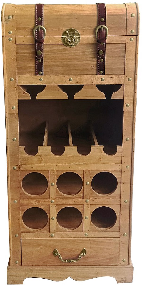Vente-unique Flessenrek met opbergkist in dennenhout en MDF - H 100 x B 43 cm - Naturel - CAVINA