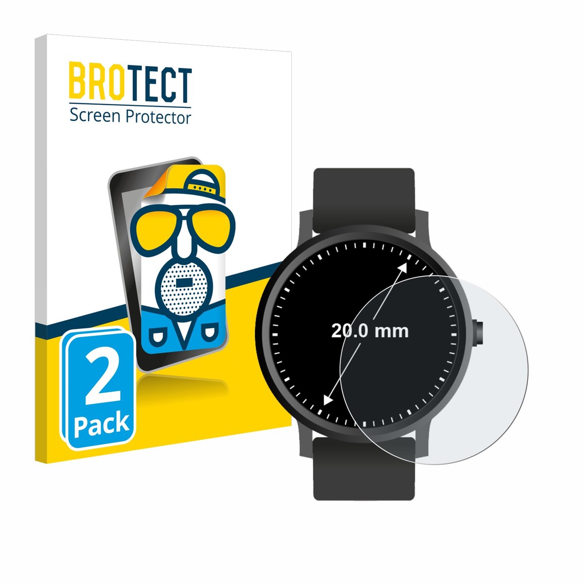 BROTECT - Screenprotector voor Horloges (Rond, ø: 20 mm) - Folie Beschermfolie matte 2 Stuks