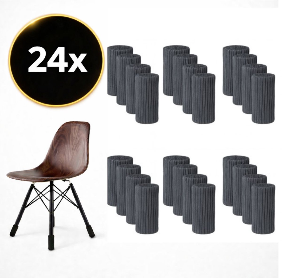 Stoelpoot sokken set van 24 stuks (Donkergrijs) – Elastische Beschermers – Stoelbeschermer – Stoelsokjes met vilt - Stoelpootbeschermers - Stoelpootdoppen - Stoelsokken