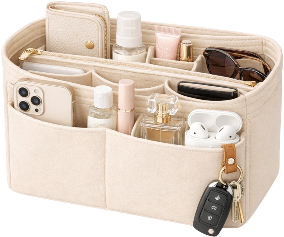 Handtas organizer - Bag in Bag - 11 ruime vakken - Beige - 27 x 17 x 9 cm (LxBxH)- Tasorganizer