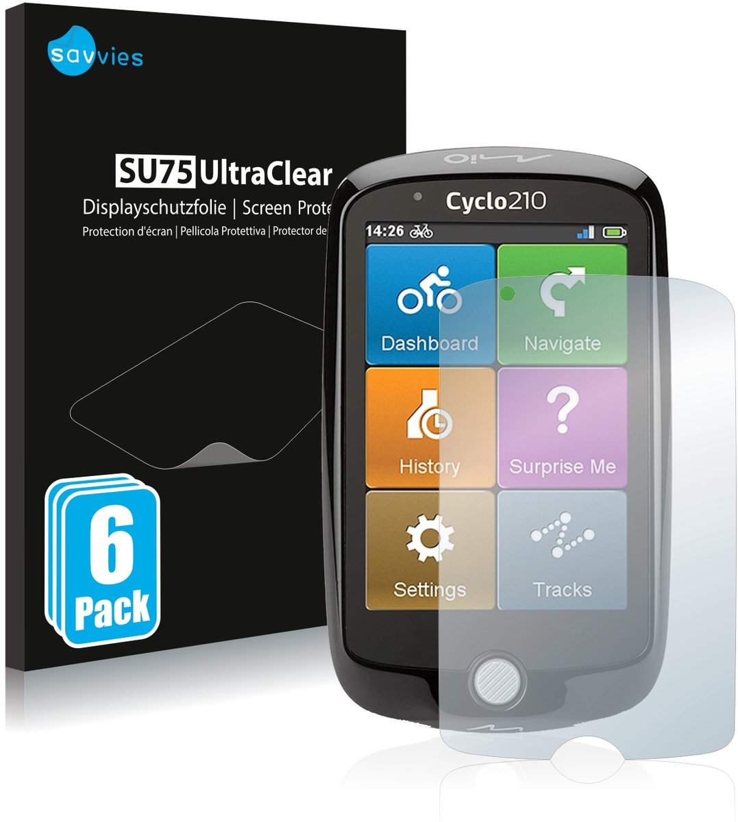 Savvies - Screenprotector voor Mio Cyclo 210 - Folie Beschermfolie transparant 6 Stuks