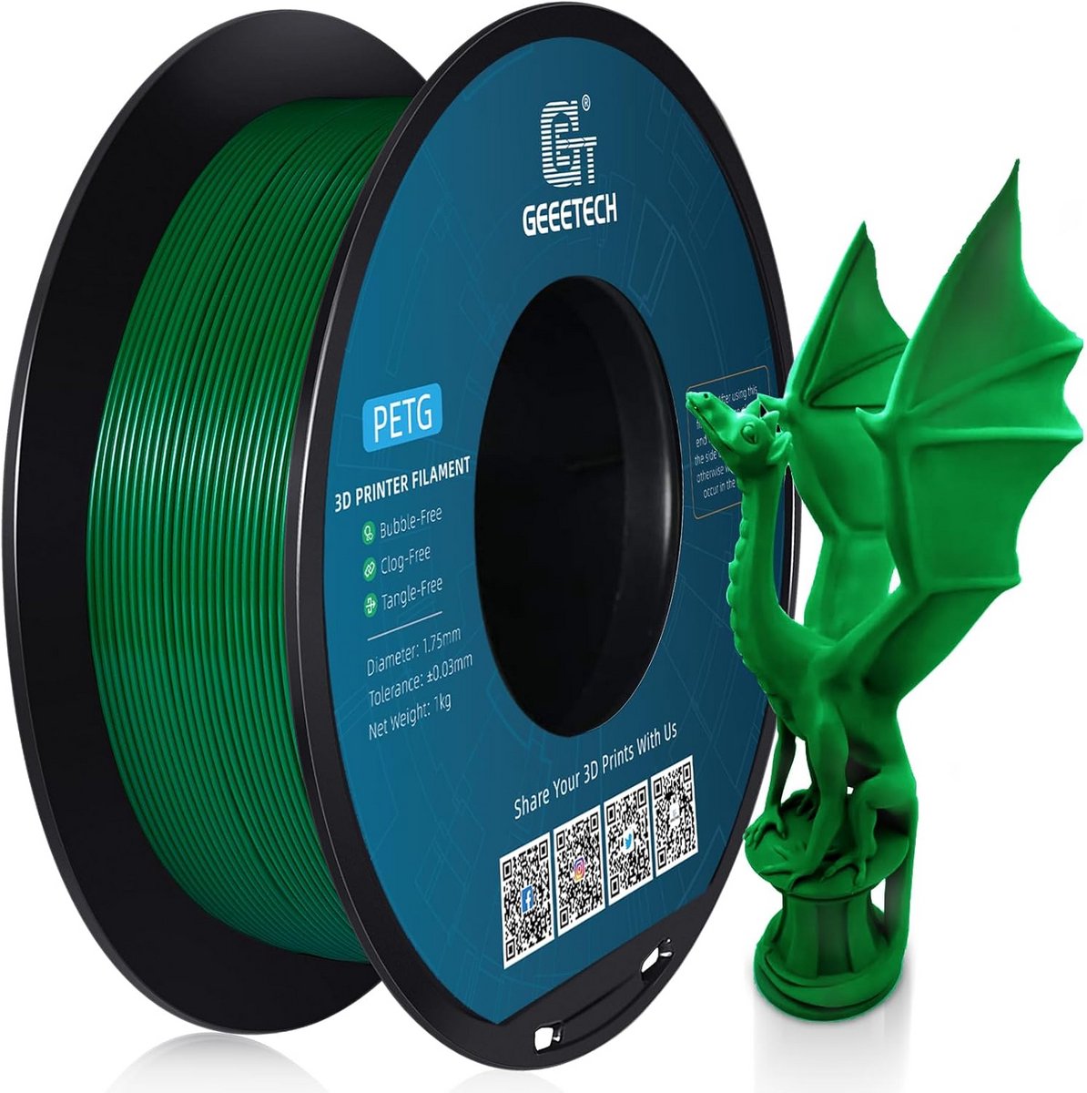 PETG 3D Printer Filament 1.75mm 1kg Groen - Hoge Nauwkeurigheid & Duurzaam