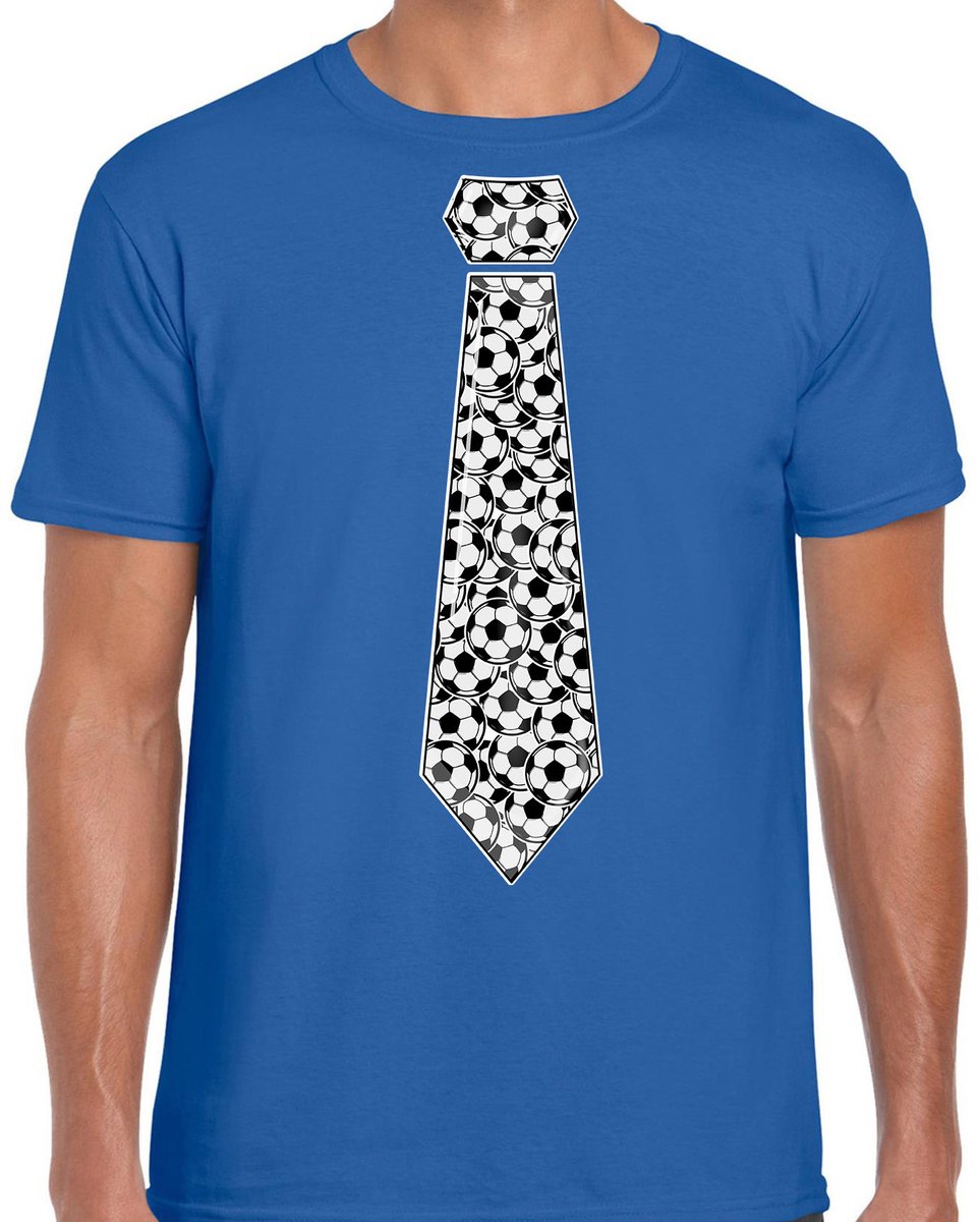 Bellatio Decorations Verkleed T-shirt voor heren - voetbal stropdas - blauw - supporter EK / WK M